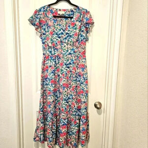Pinch Ruffle Sleeved tiered floral midi dress size XL